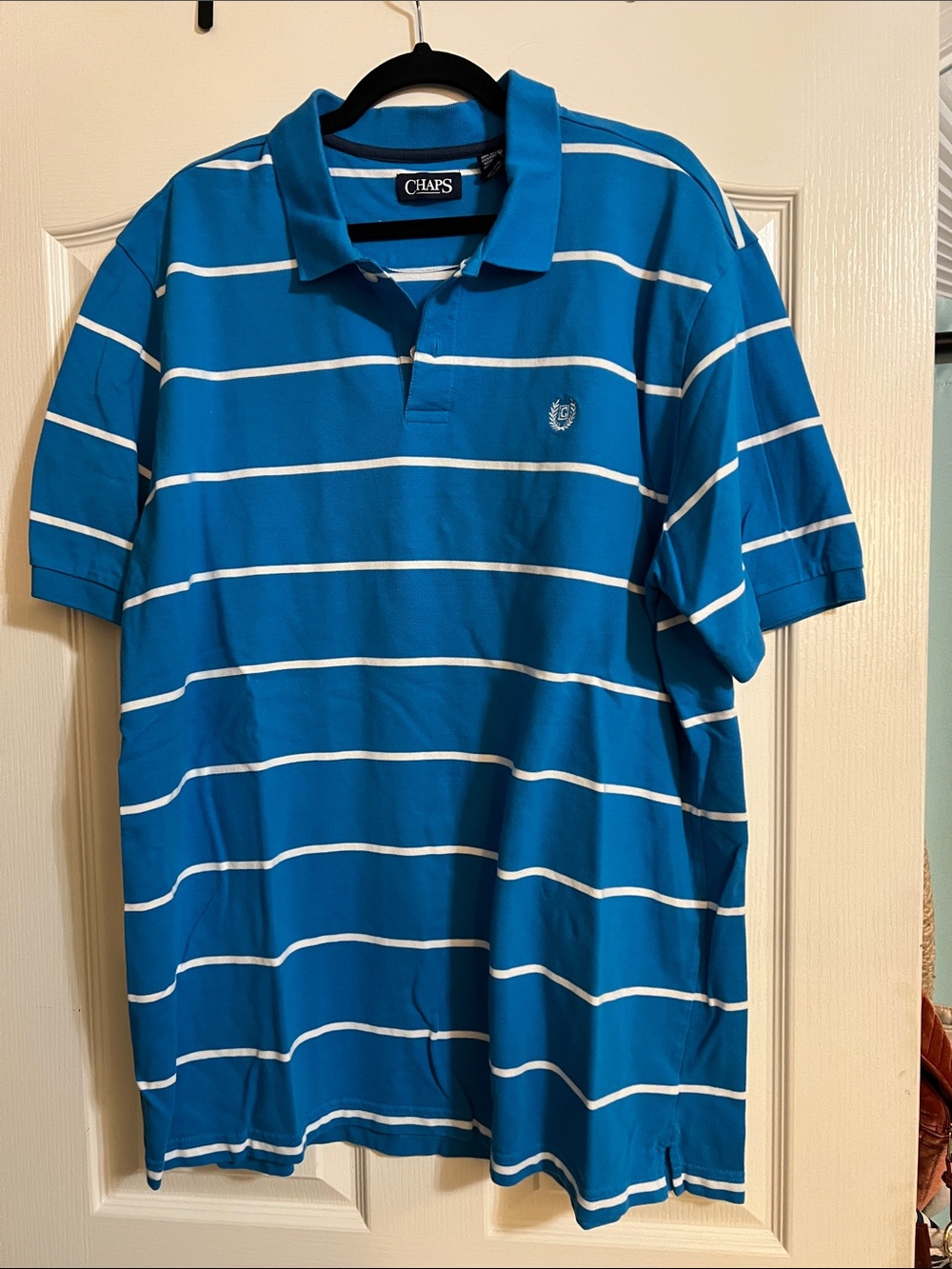 Chaps Men's Blue Polo with White Stripes